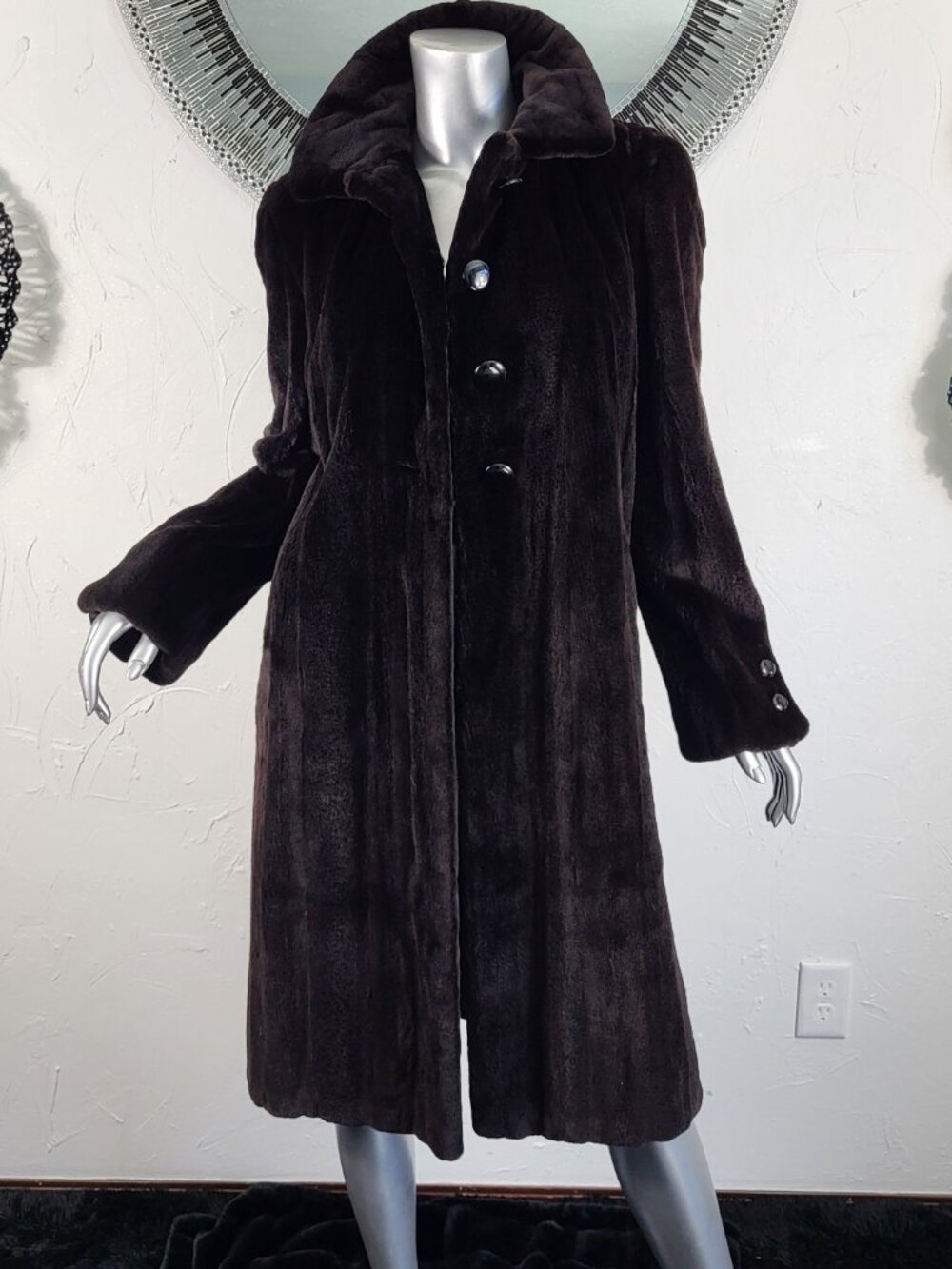 SORBARA~SZ XL~VINTAGE BROWN RANCH GENUINE REAL SHEARED MINK FUR FULL LENGTH COAT
